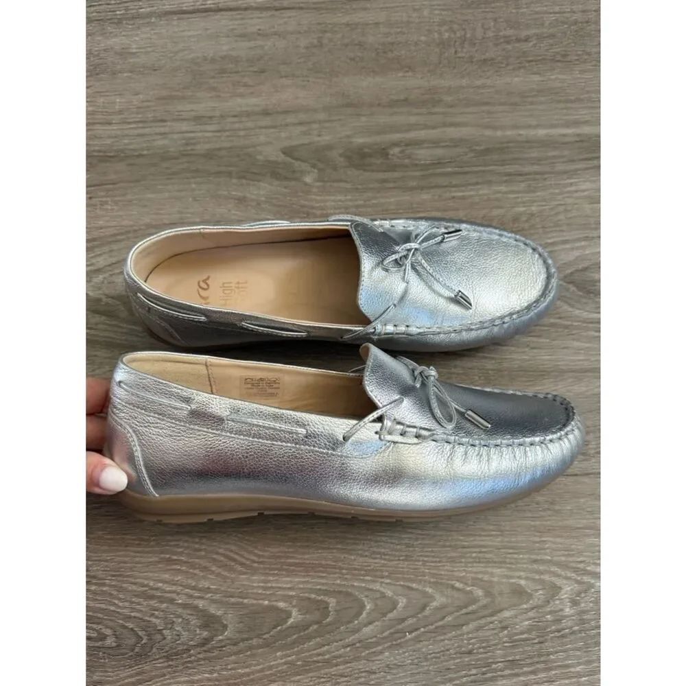 ARA Amarillo Leather Silver Moccasin Loafers Driving Shoe